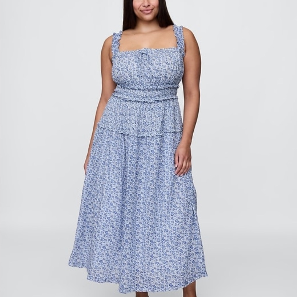 Gap X DÔEN Blue and White Sleeveless Square Neck Midi Sundress - Picture 5 of 10